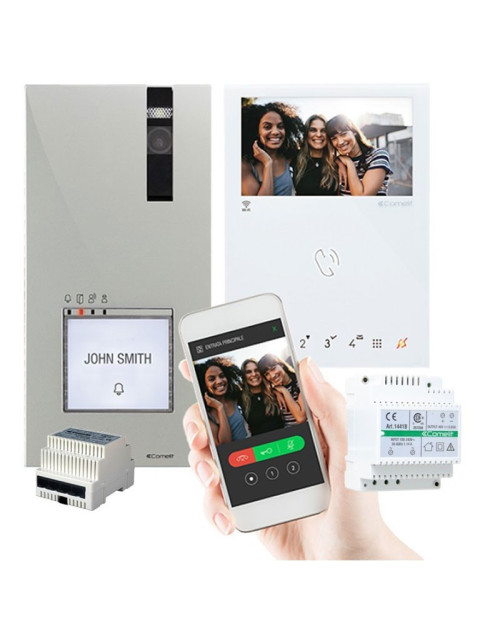 Comelit VIP IP mini Wi-Fi single-family video entryphone kit and Ethernet quad