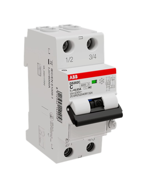 ABB magneto-thermal differential switch 2 poles 6A 30mA type AC 2 modules