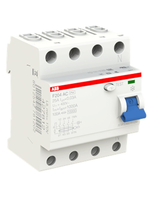 ABB differential switch 4 poles 25A 30mA type AC 4 modules