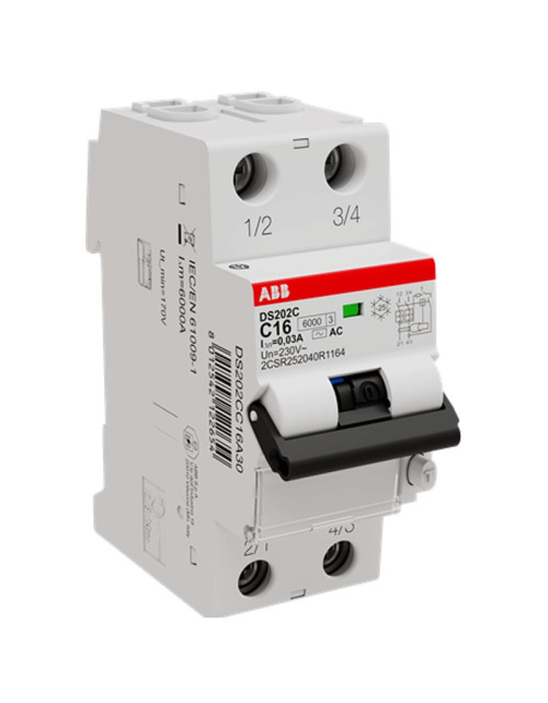 ABB magneto-thermal differential switch 2 poles 16A 30mA type AC 2 modules