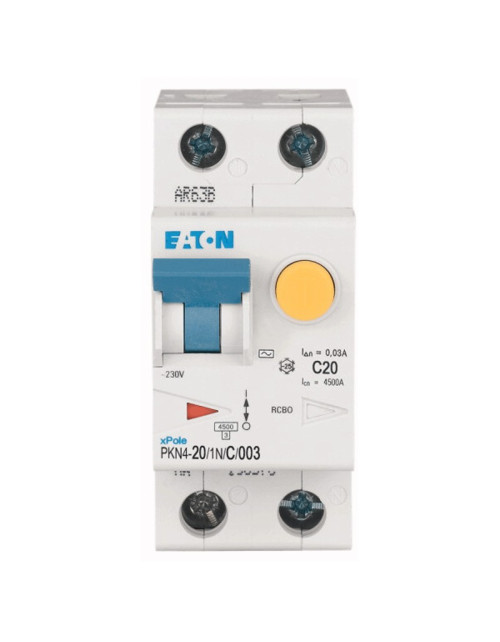 Interruttore Differenziale Magnetotermico Eaton 20A 1P+N 30MA Tipo AC 4,5K