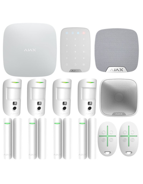 Ajax Wireless Anti-Diebstahl-Kit mit Hub2 plus 4G 2 SIM WI-FI + PIR Weißes Bedienfeld