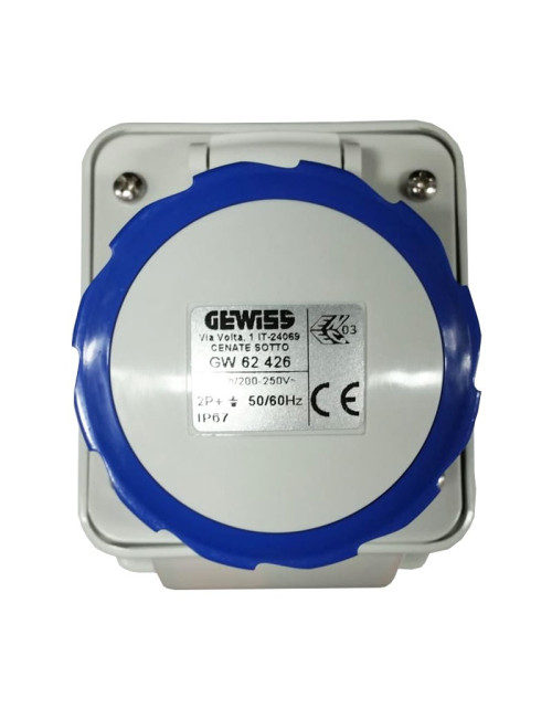 Gewiss fixed wall socket 2P+E 16A IP67 blue 220V GW62426