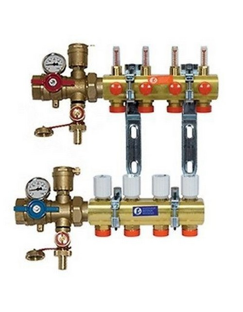 Preassembled brass manifold kit with flow meters, 1" x 18 /9