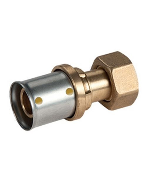 Straight multi-tongs pressing fitting, with flat seat nut, MULTIGAS series, 1/2"X (16x2)