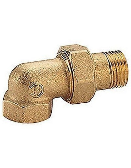 Non-chromed 90° elbow three-piece fitting, with female-male threaded union connections, G 3/8”F x G 3/8”M