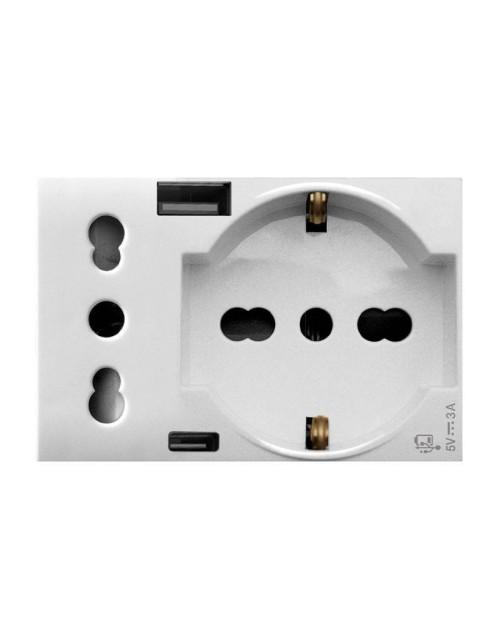 Toma schuko Ave bypass y USB Domus S44 10/16A blanco 44109015USB