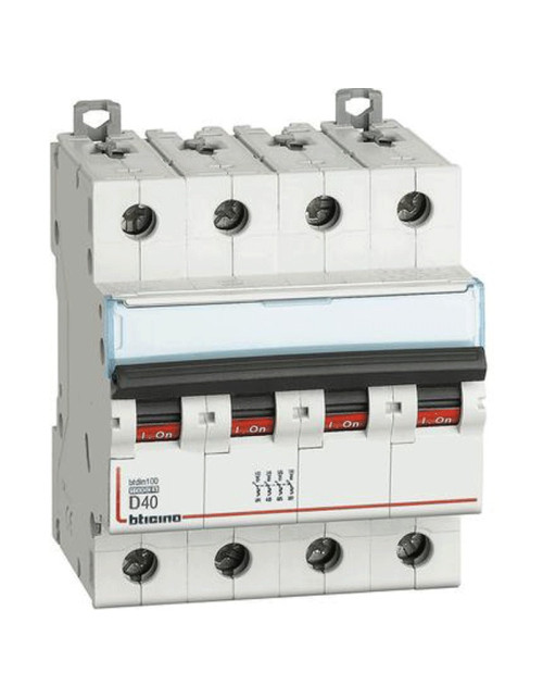 Interrupteur magnéto-thermique Bticino 4P D 40A 10kA 4 modules FH84D40