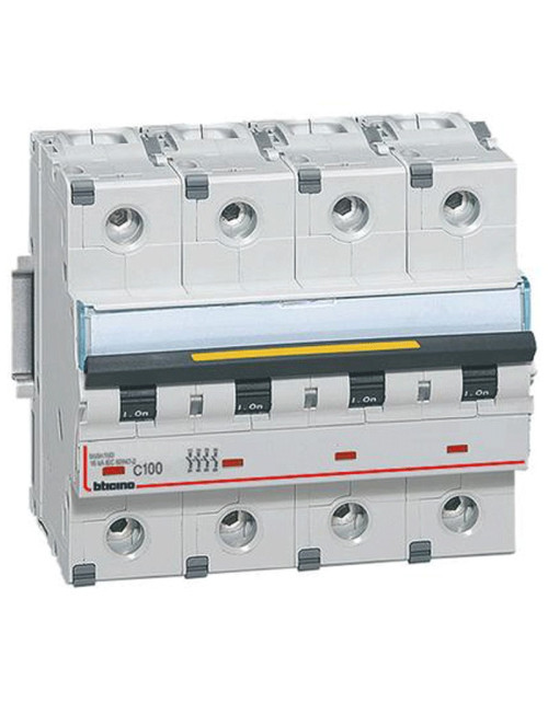 Interruptor magnético térmico Bticino 4P C 100A 16kA 6 módulos FT84C100