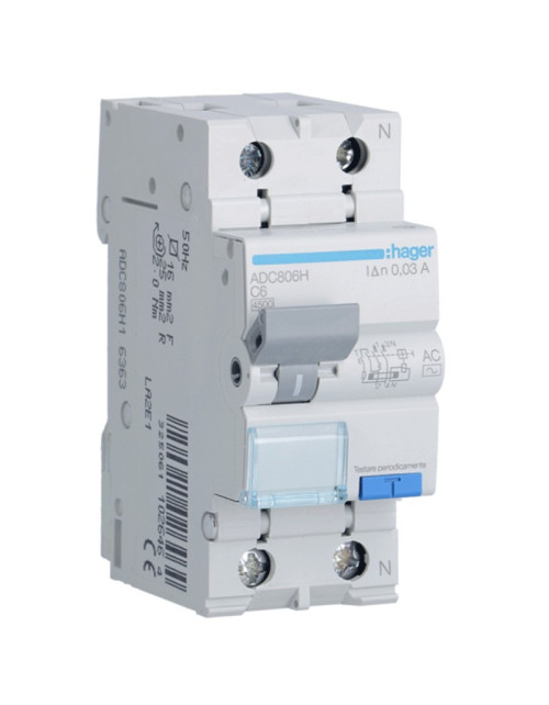 Hager 1P+N 30MA 6A ADC806H residual current circuit breaker