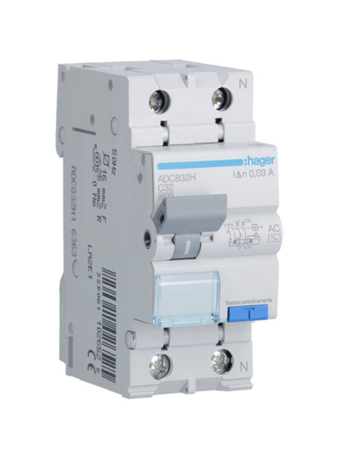 Disyuntor de corriente residual Hager 1P+N 30MA 32A ADC832H