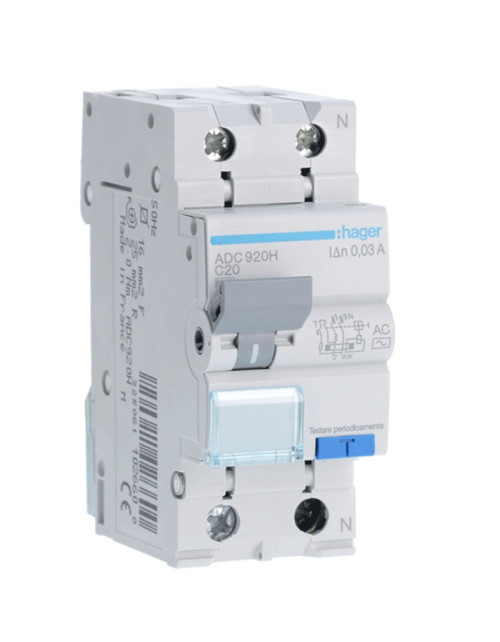 Disyuntor de corriente residual Hager 1P+N 30MA 20A ADC920H