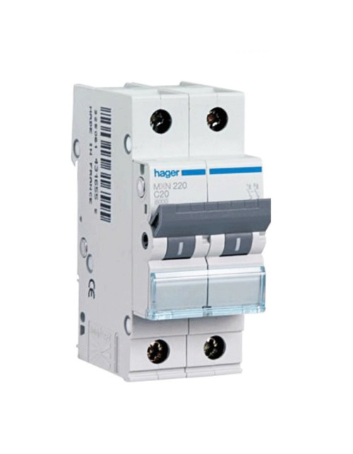 Hager 2P 20A 4.5KA C interrupteur magnéto-thermique 2 modules MYN220