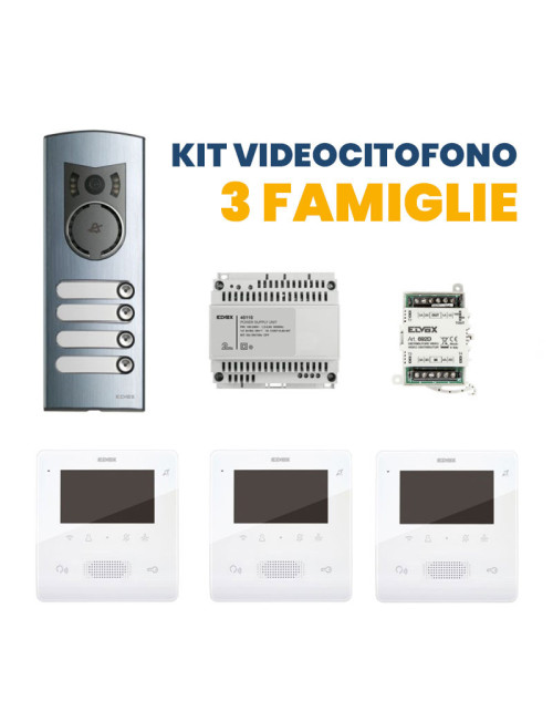 Kit d'interphone vidéo à trois familles Elvox