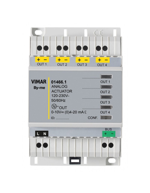 Home automation actuator with 4 analogue outputs on Vimar 01466.1 DIN rail